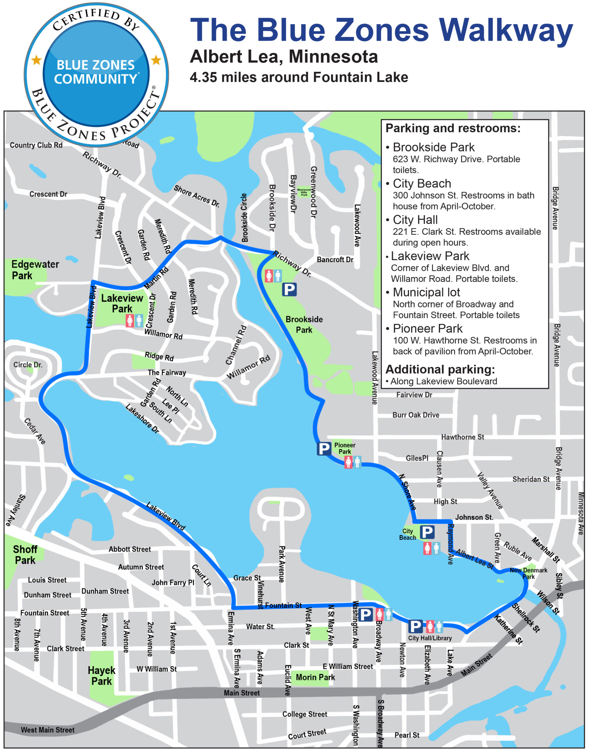 Map of Fountain Lake showing Blue Zones walkway path